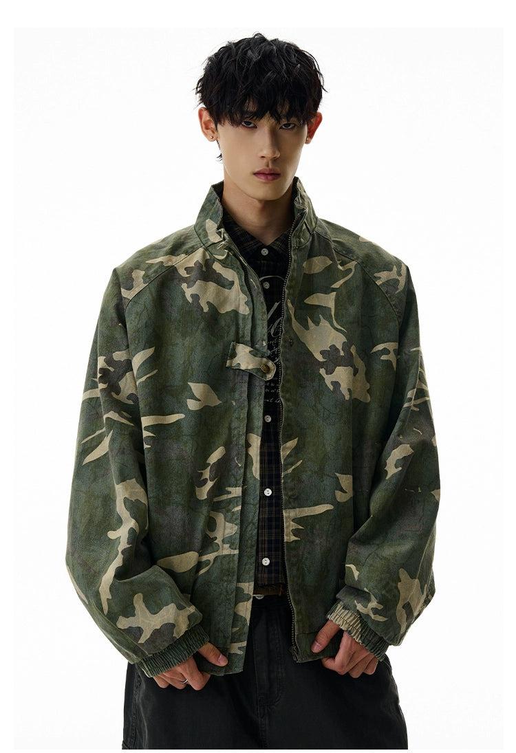 Washed Zipped Camouflage Jacket Korean Street Fashion Jacket By A PUEE Shop Online at OH Vault