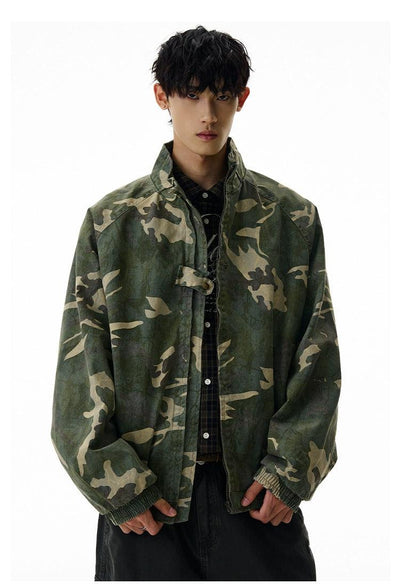 Washed Zipped Camouflage Jacket Korean Street Fashion Jacket By A PUEE Shop Online at OH Vault