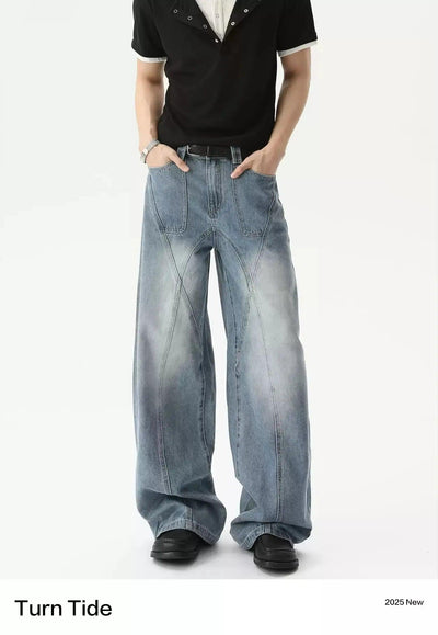 Structured Faded Jeans Korean Street Fashion Jeans By Turn Tide Shop Online at OH Vault