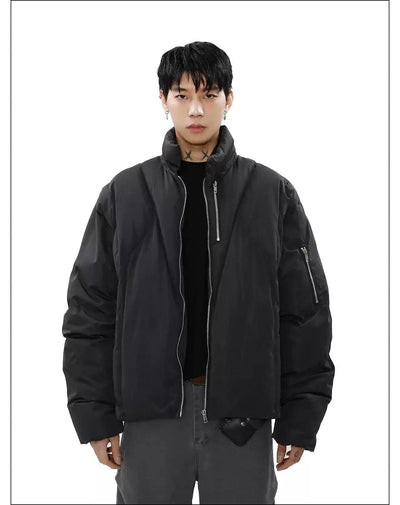 Stand Collar Zip Detail Puffer Jacket Korean Street Fashion Jacket By Mr Nearly Shop Online at OH Vault