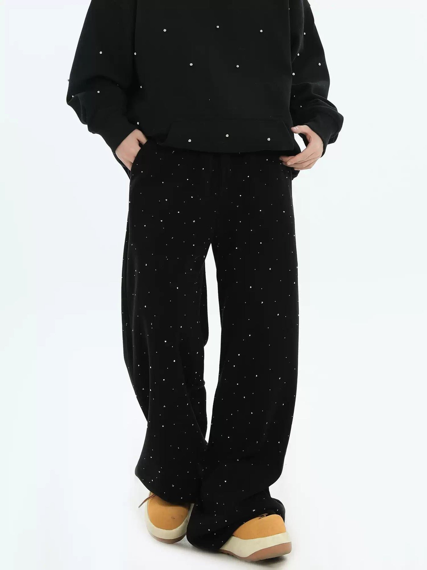 Scattered Rhinestones Drapey Sweatpants Korean Street Fashion Pants By INS Korea Shop Online at OH Vault