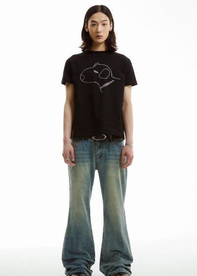 Rhinestone Dog Outline T-Shirt Korean Street Fashion T-Shirt By Funky Fun Shop Online at OH Vault