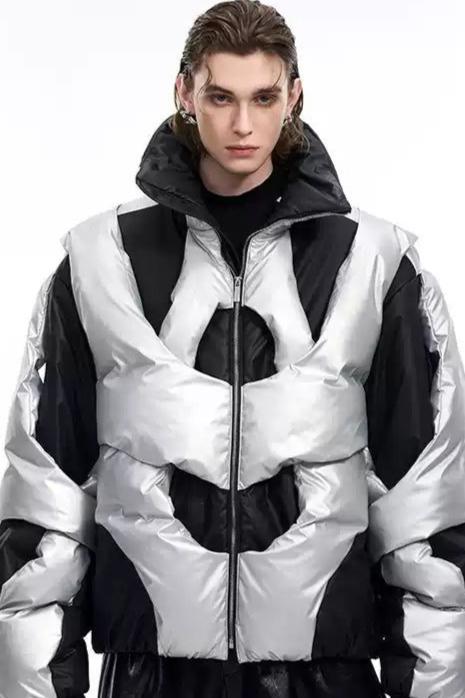 Futuristic Structured Puffer Jacket Korean Street Fashion Jacket By Slim Black Shop Online at OH Vault