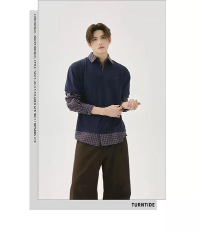 College Style Checker Panel Polo Korean Street Fashion Polo By Turn Tide Shop Online at OH Vault