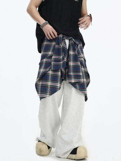Plaid Layered Sports Sweatpants Korean Street Fashion Pants By INS Korea Shop Online at OH Vault