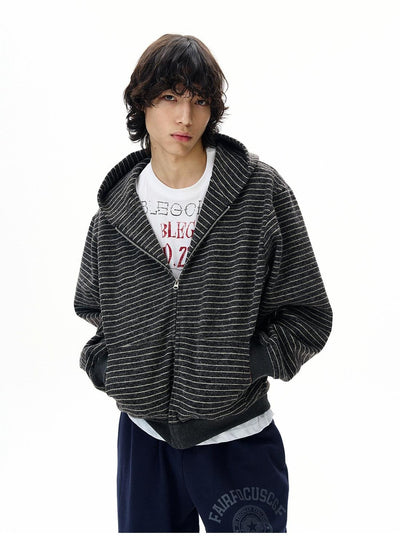 Striped Zip-Up Hoodie Korean Street Fashion Hoodie By 77Flight Shop Online at OH Vault