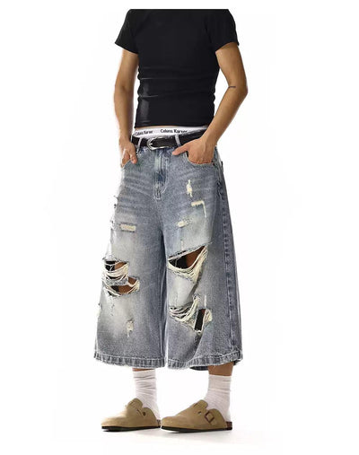 Distressed Spots Denim Shorts Korean Street Fashion Shorts By MEBXX Shop Online at OH Vault