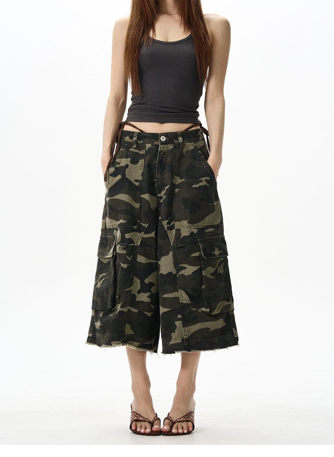 Raw End Camouflage Denim Shorts Korean Street Fashion Shorts By 77Flight Shop Online at OH Vault