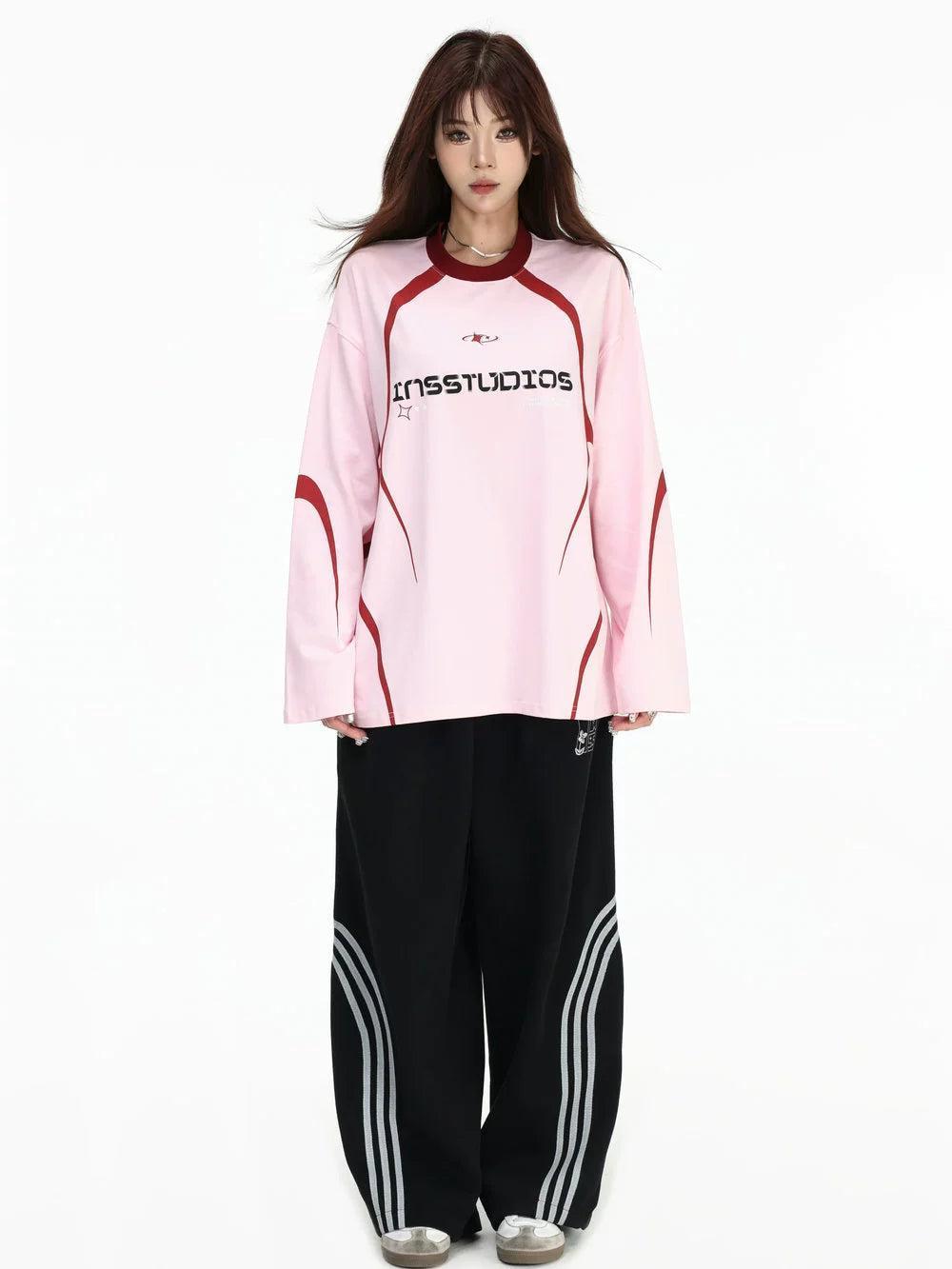 Tri-Tone Contrast Sports Long Sleeve T-Shirt Korean Street Fashion T-Shirt By INS Korea Shop Online at OH Vault
