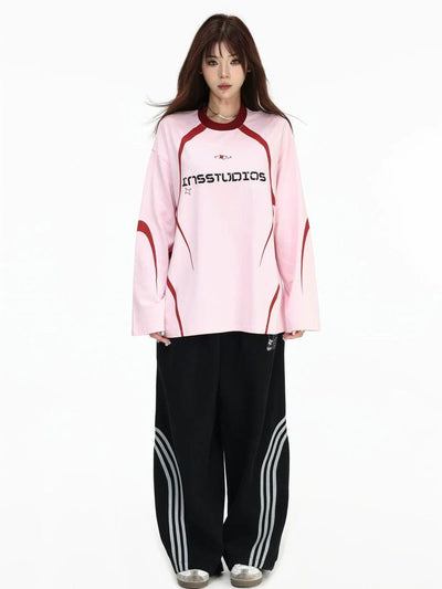 Tri-Tone Contrast Sports Long Sleeve T-Shirt Korean Street Fashion T-Shirt By INS Korea Shop Online at OH Vault