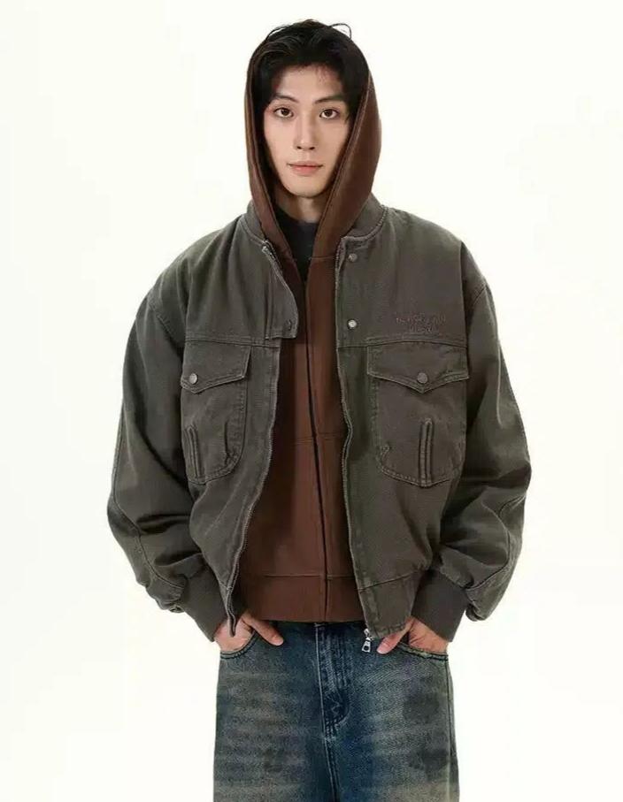 Flap Pocket Zip & Buttons Jacket Korean Street Fashion Jacket By 77Flight Shop Online at OH Vault