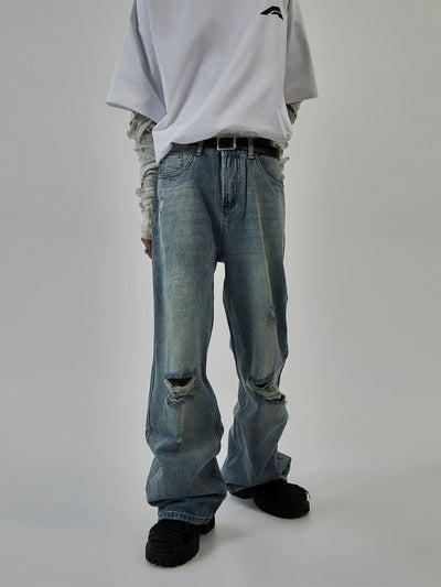 Knee Holes Flared Jeans Korean Street Fashion Jeans By Ash Dark Shop Online at OH Vault