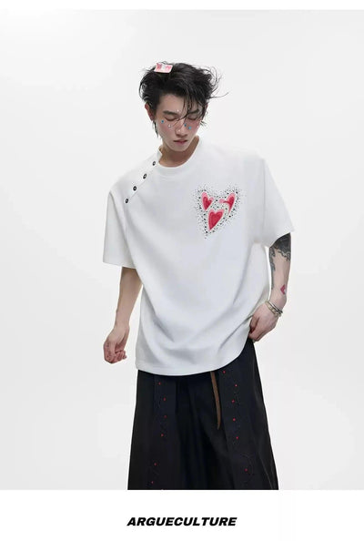 Irregular Neckline Print T-Shirt Korean Street Fashion T-Shirt By Argue Culture Shop Online at OH Vault