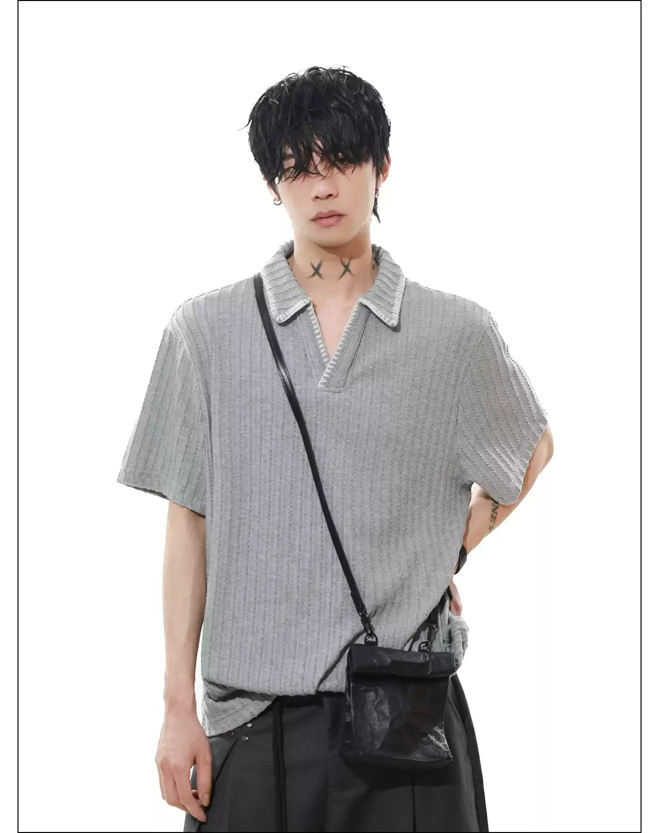 Contrast Stitched Collar Polo Korean Street Fashion Polo By Mr Nearly Shop Online at OH Vault