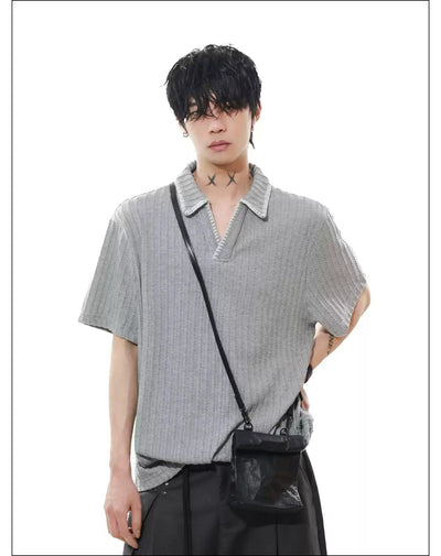 Contrast Stitched Collar Polo Korean Street Fashion Polo By Mr Nearly Shop Online at OH Vault