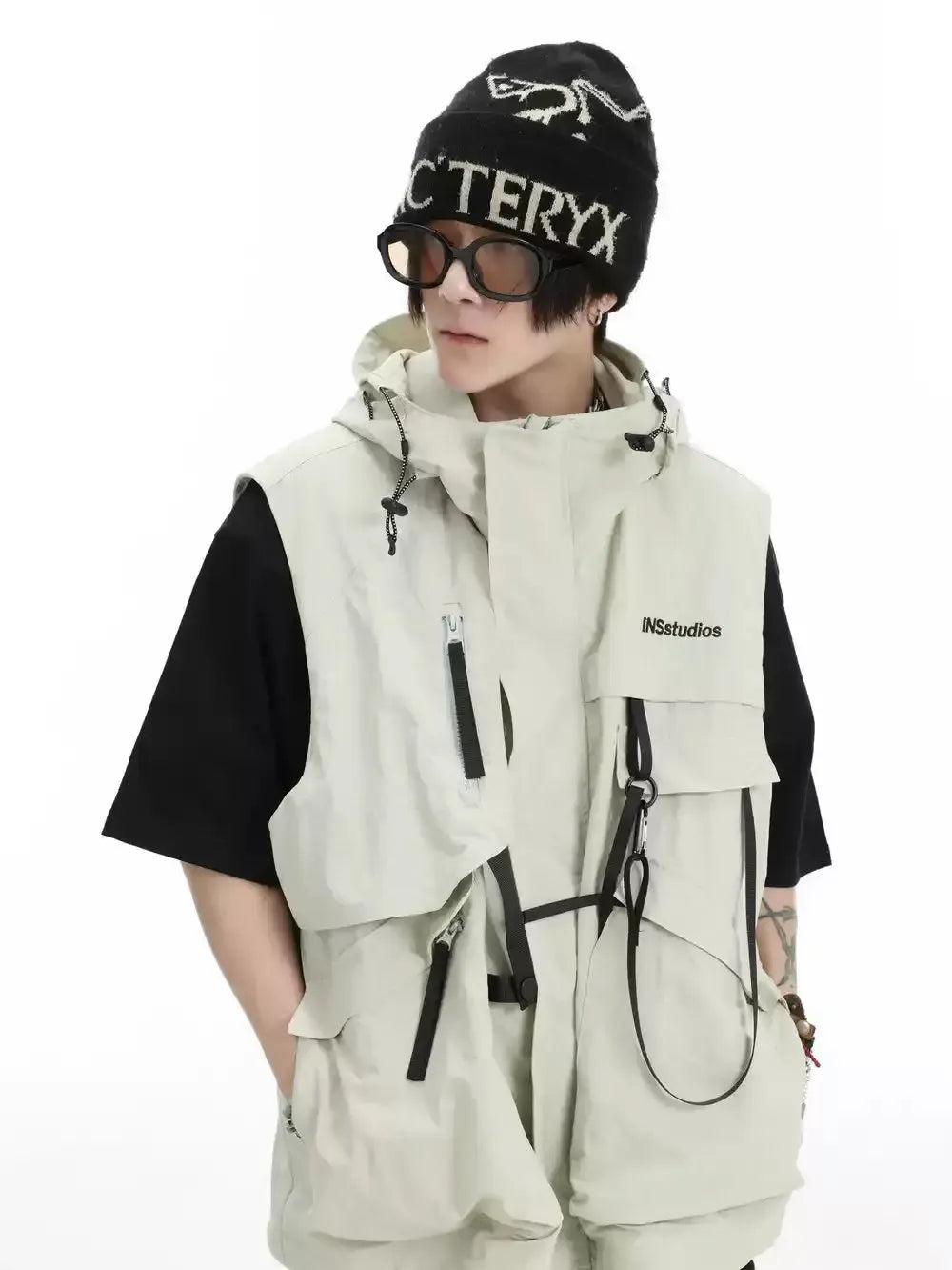 Structured Utility Hooded Vest Korean Street Fashion Vest By INS Korea Shop Online at OH Vault