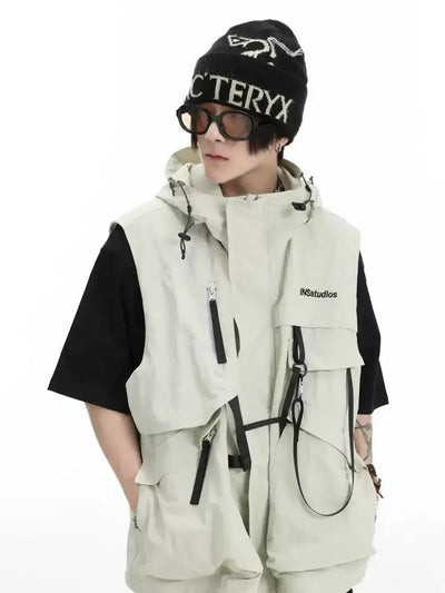 Structured Utility Hooded Vest Korean Street Fashion Vest By INS Korea Shop Online at OH Vault