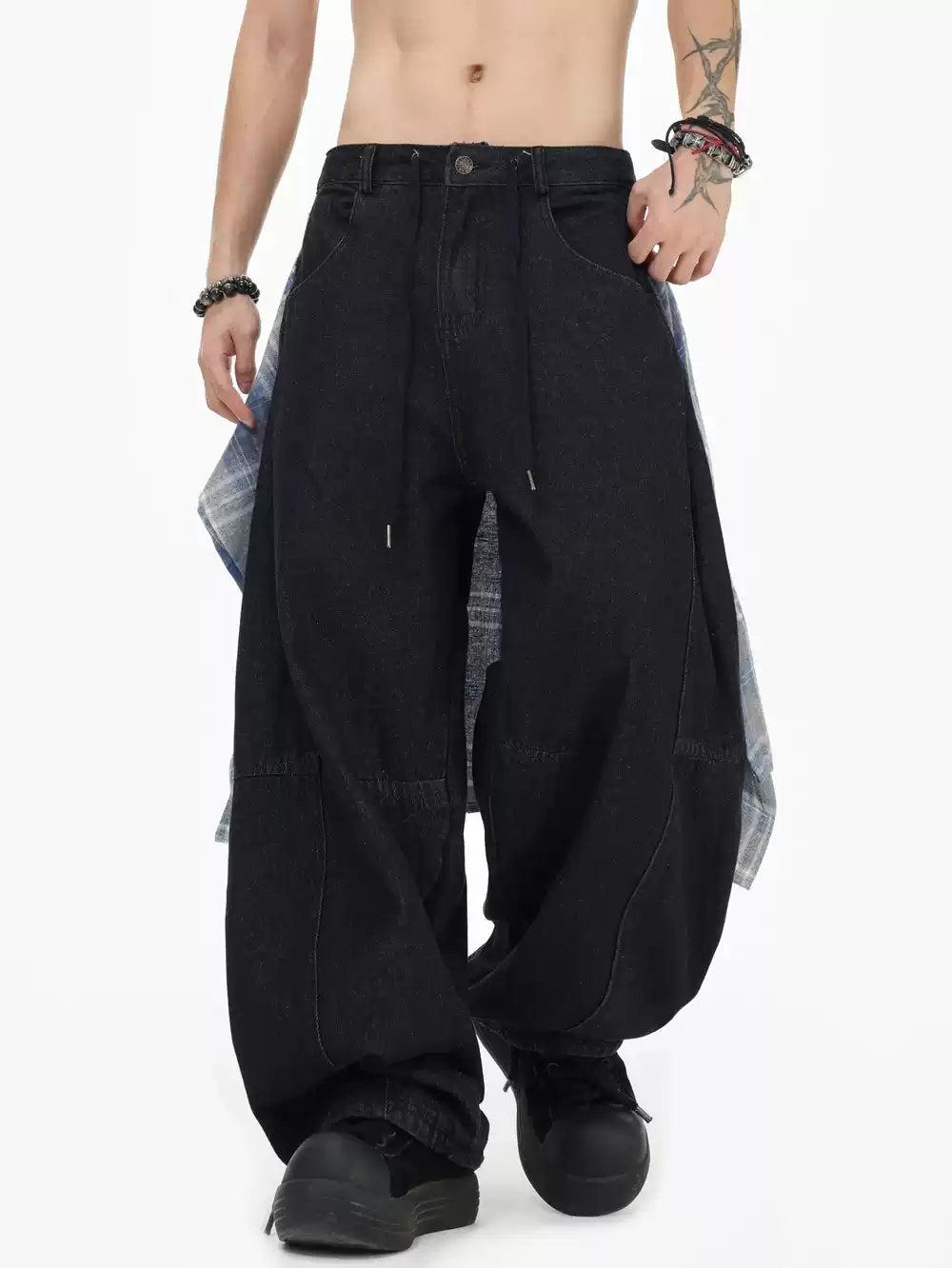 Spliced Plaid Shirt Tied Knot Jeans Korean Street Fashion Jeans By INS Korea Shop Online at OH Vault