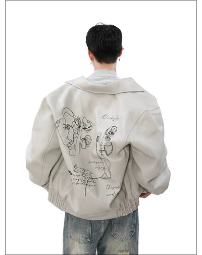 Abstract Print PU Leather Jacket Korean Street Fashion Jacket By Mr Nearly Shop Online at OH Vault