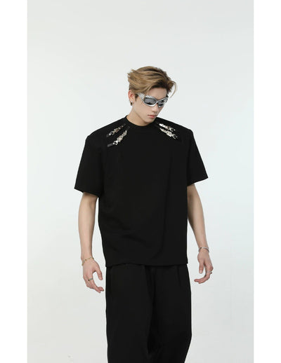 Metal Straps Shoulder T-Shirt Korean Street Fashion T-Shirt By Turn Tide Shop Online at OH Vault