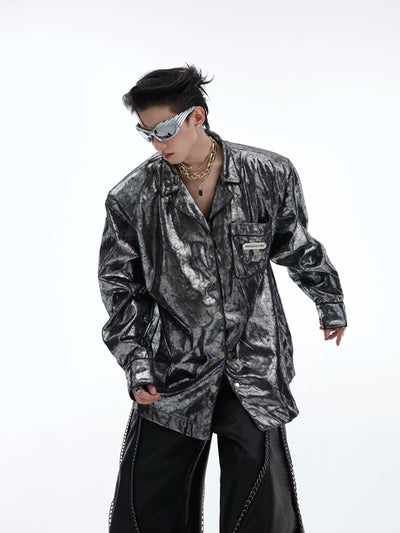 Metallic Glitters Buttoned Shirt Korean Street Fashion Shirt By Argue Culture Shop Online at OH Vault