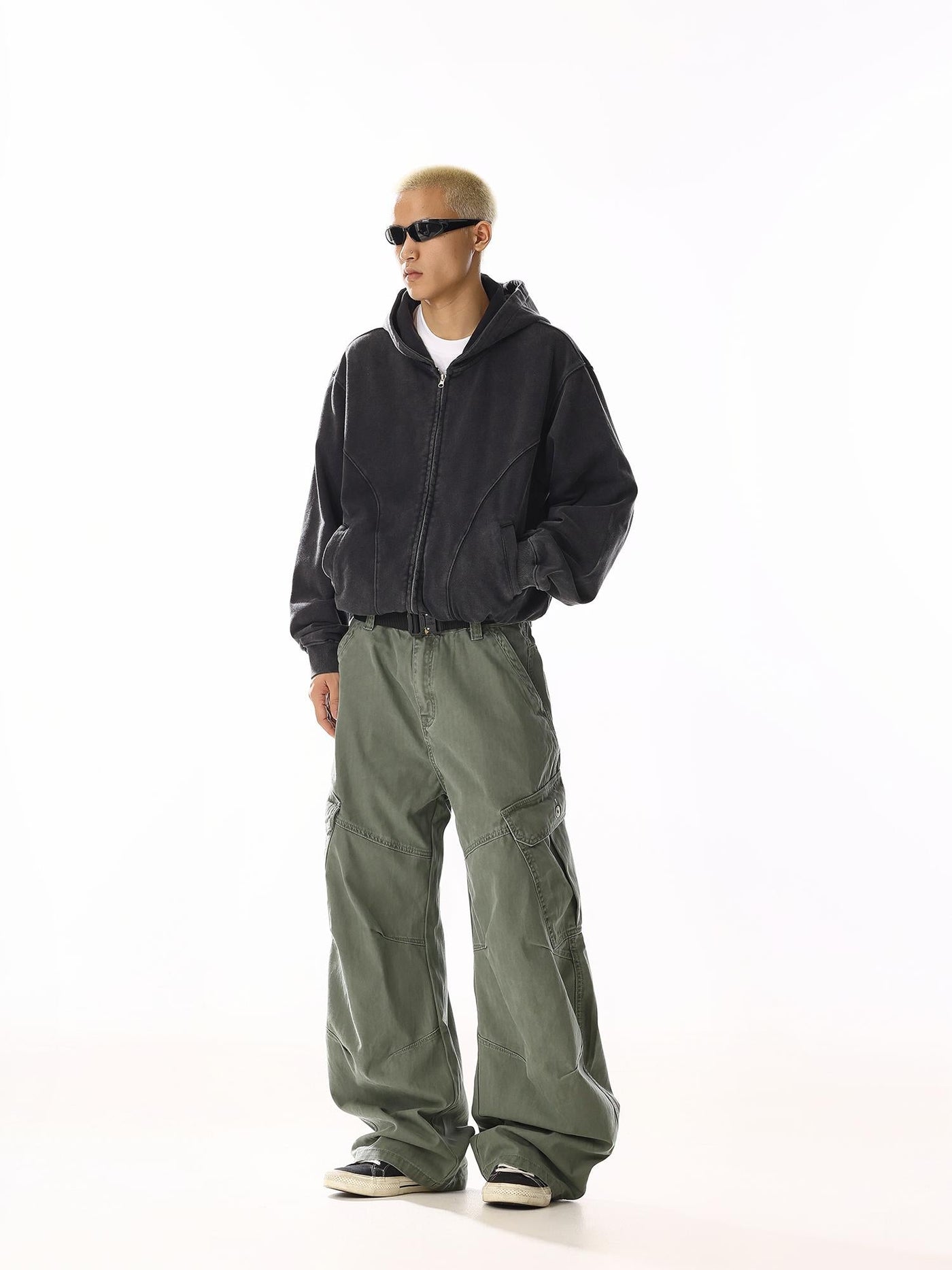 Washed Mid-Rise Loose Fit Cargo Pants Korean Street Fashion Pants By MEBXX Shop Online at OH Vault