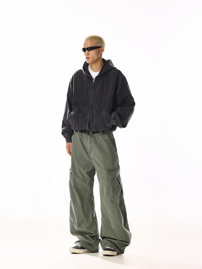 Washed Mid-Rise Loose Fit Cargo Pants Korean Street Fashion Pants By MEBXX Shop Online at OH Vault