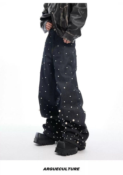 Scattered Pearls Washed Jeans Korean Street Fashion Jeans By Argue Culture Shop Online at OH Vault