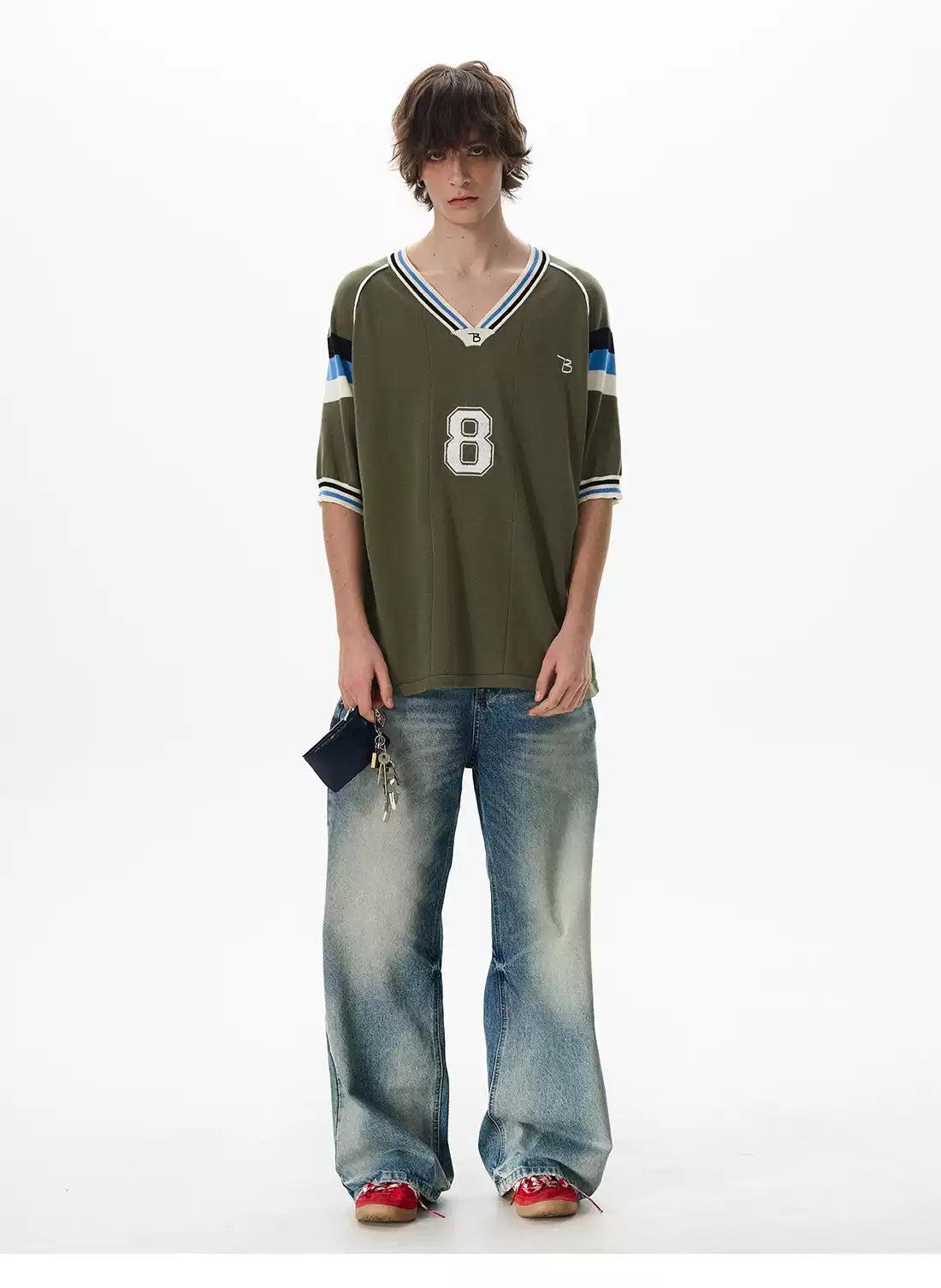V-Neck Number 8 Knit T-Shirt Korean Street Fashion T-Shirt By 77Flight Shop Online at OH Vault