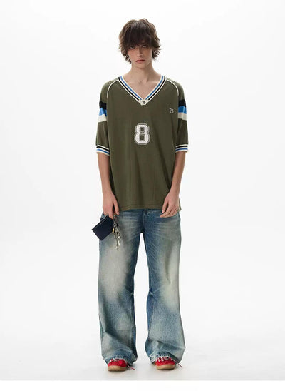 V-Neck Number 8 Knit T-Shirt Korean Street Fashion T-Shirt By 77Flight Shop Online at OH Vault