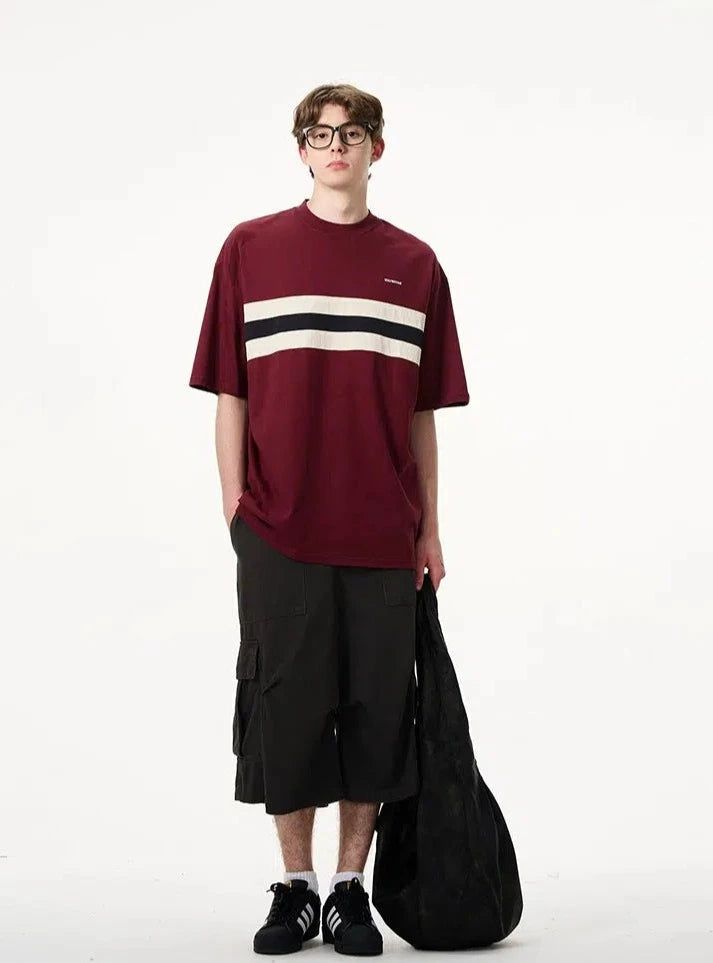 Striped Block Regular T-Shirt Korean Street Fashion T-Shirt By Mad Witch Shop Online at OH Vault