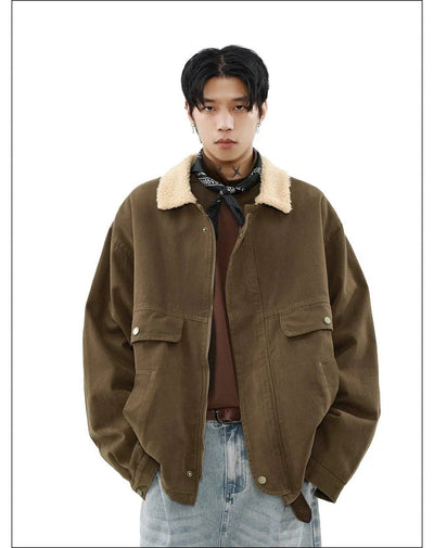 Zip & Button Fuzzy Lapel Jacket Korean Street Fashion Jacket By Mr Nearly Shop Online at OH Vault