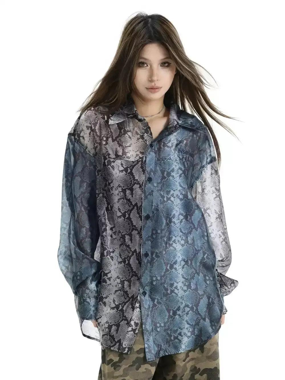 Translucent Snake Pattern Shirt Korean Street Fashion Shirt By INS Korea Shop Online at OH Vault