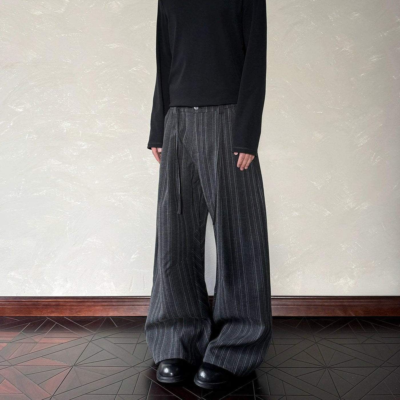 Drawstring Vertical Stripes Loose Pants Korean Street Fashion Pants By A PUEE Shop Online at OH Vault