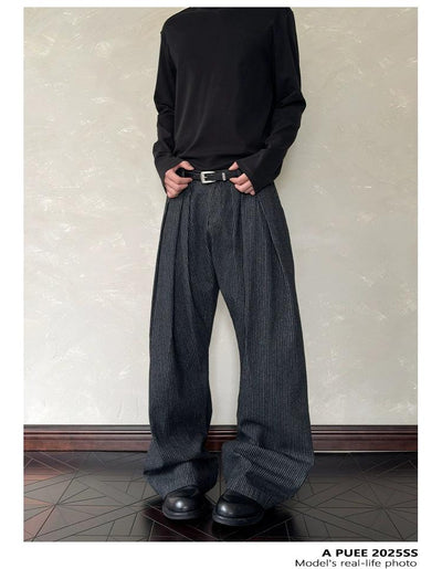 Thin Vertical Stripes Pleated Pants