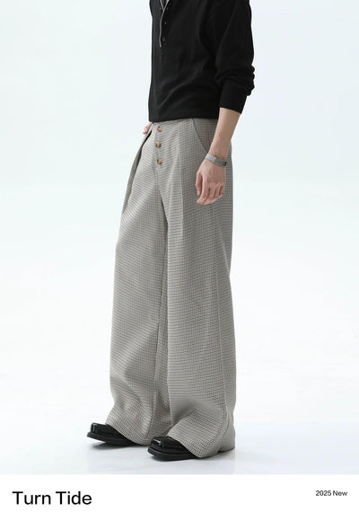Pleated Buttoned Line Gingham Pants Korean Street Fashion Pants By Turn Tide Shop Online at OH Vault