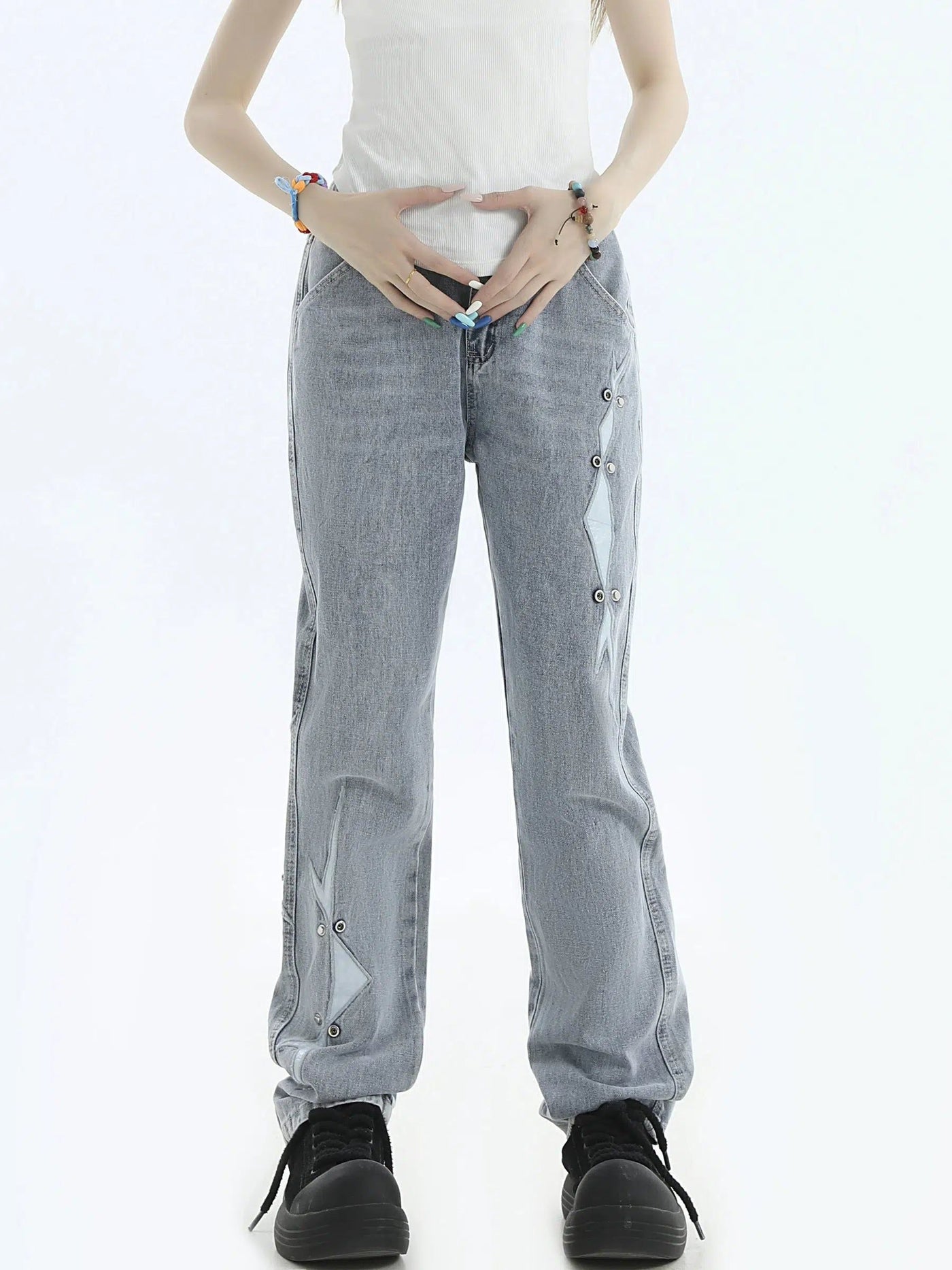 Blade and Buttons Jeans Korean Street Fashion Jeans By INS Korea Shop Online at OH Vault