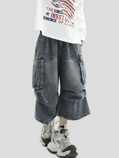 Splatters Loose Denim Shorts Korean Street Fashion Shorts By INS Korea Shop Online at OH Vault