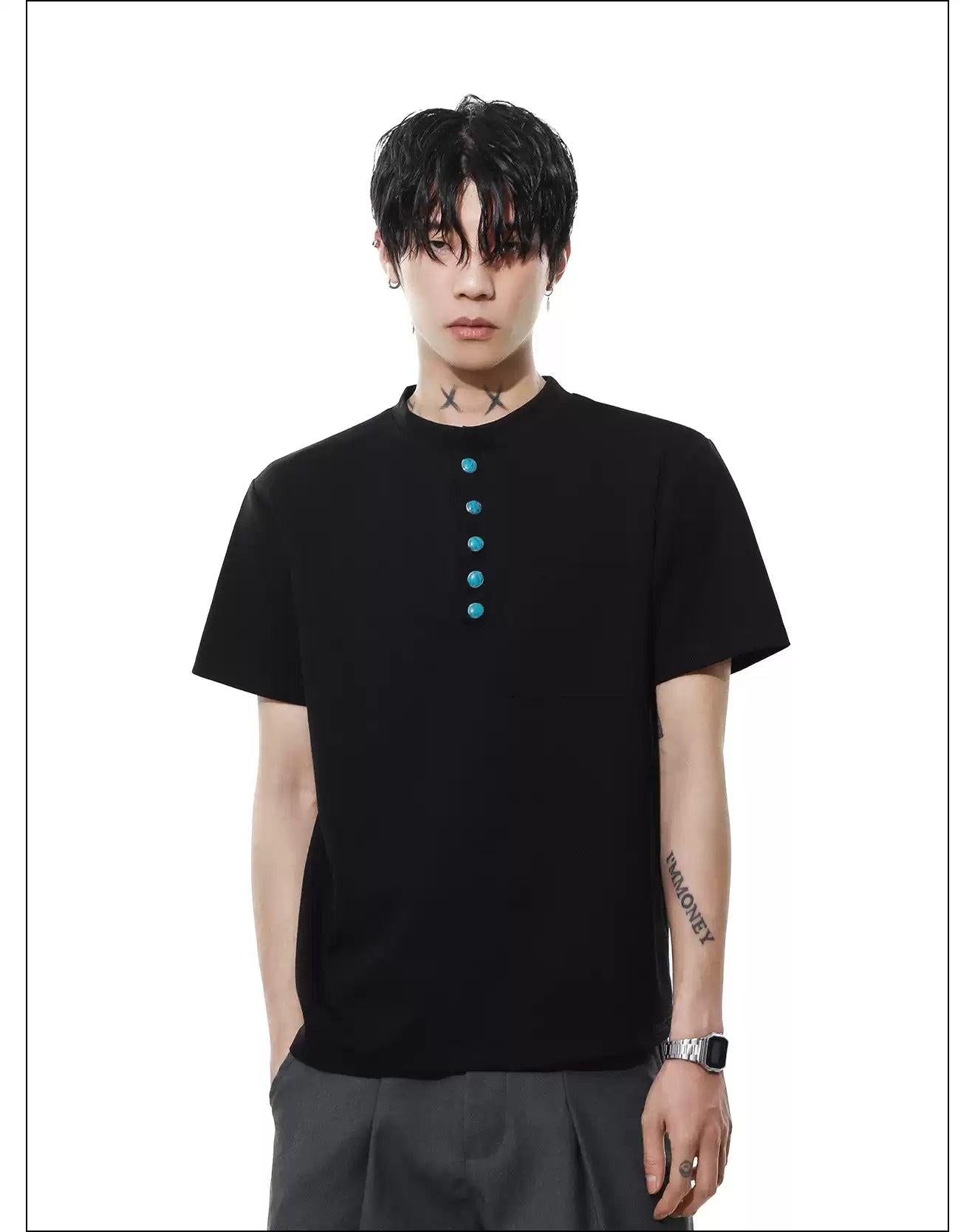 Contrast Buttons T-Shirt Korean Street Fashion T-Shirt By Mr Nearly Shop Online at OH Vault
