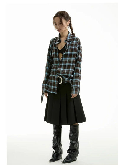 Casual Relaxed Fit Plaid Shirt Korean Street Fashion Shirt By Funky Fun Shop Online at OH Vault