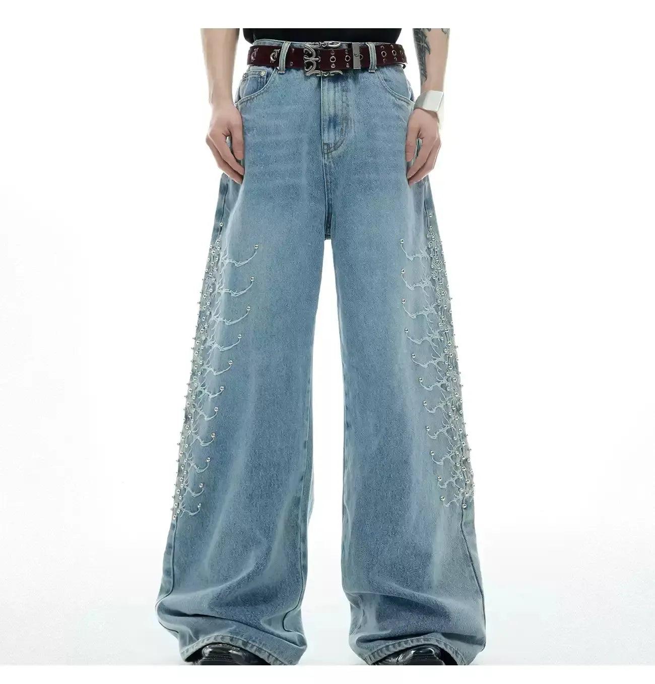 Washed Spine Metal Jeans Korean Street Fashion Jeans By Argue Culture Shop Online at OH Vault