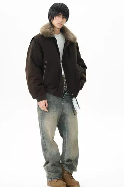 Fur Collar Side Pockets Jacket Korean Street Fashion Jacket By 77Flight Shop Online at OH Vault