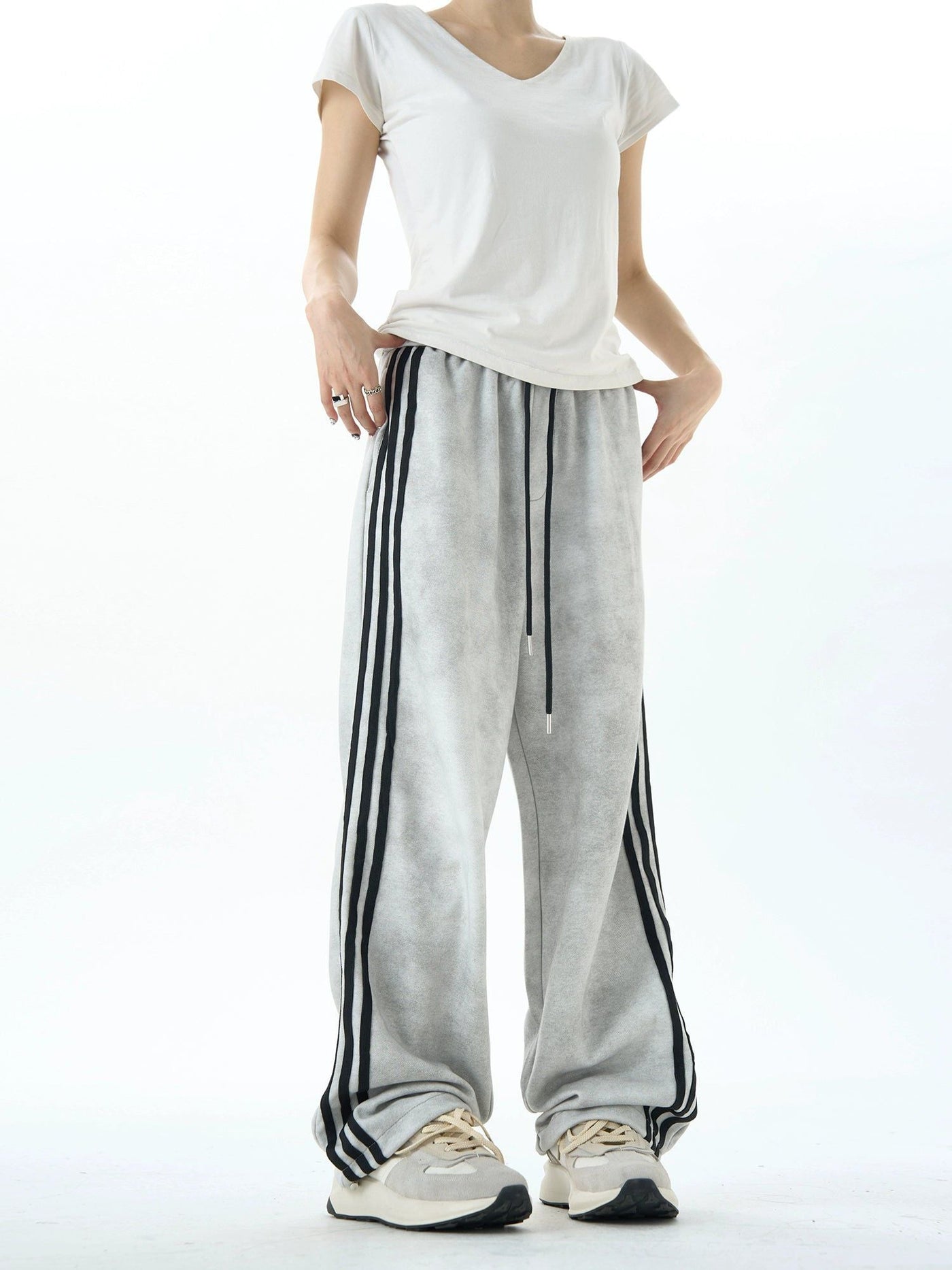 Charcoal Side Stripes Sweatpants Korean Street Fashion Pants By MaxDstr Shop Online at OH Vault