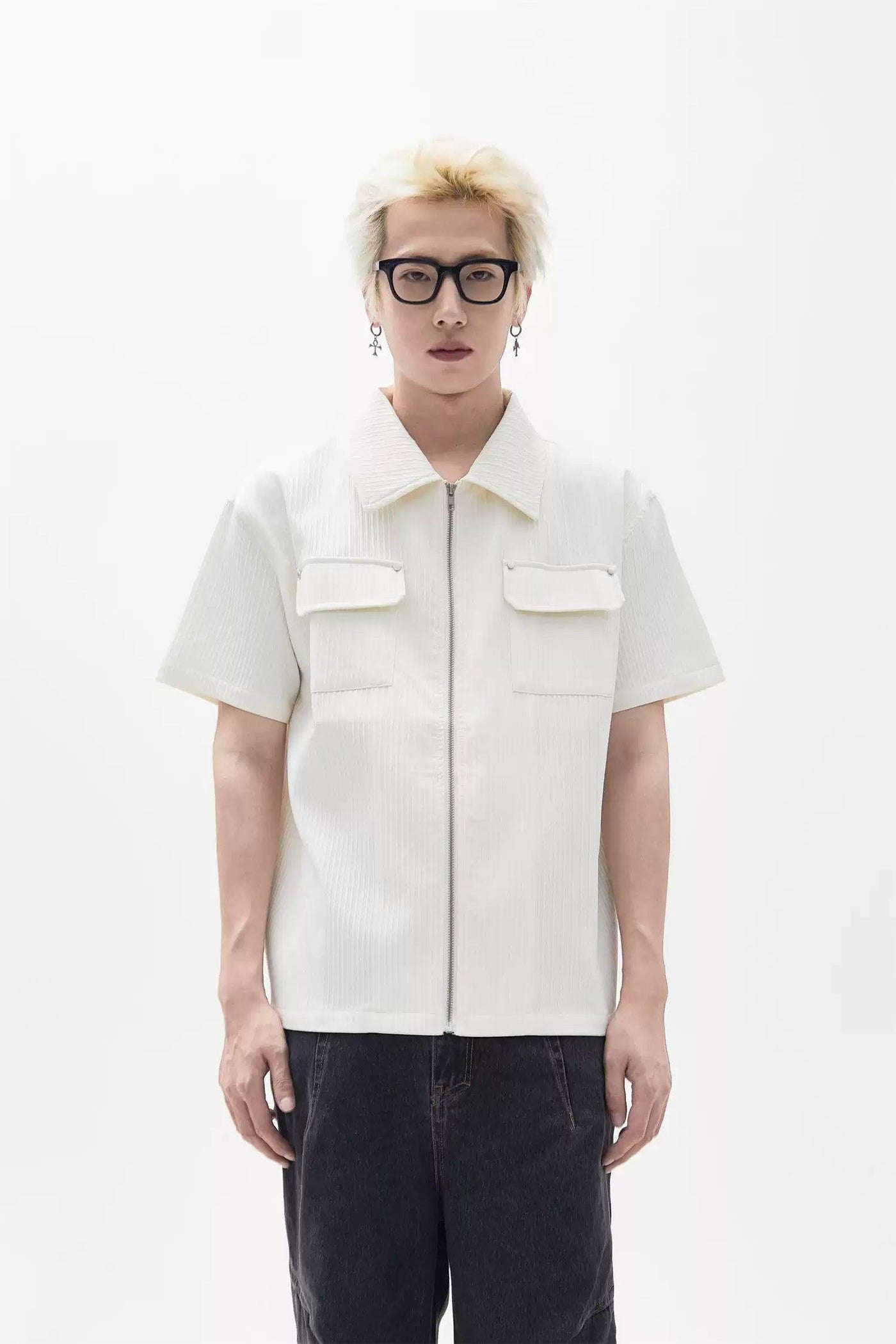 Breast Pocket Lined Shirt Korean Street Fashion Shirt By Ash Dark Shop Online at OH Vault