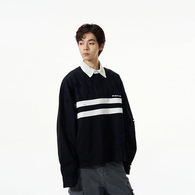 Mid Stripe Long Sleeves Polo Korean Street Fashion Polo By 77Flight Shop Online at OH Vault