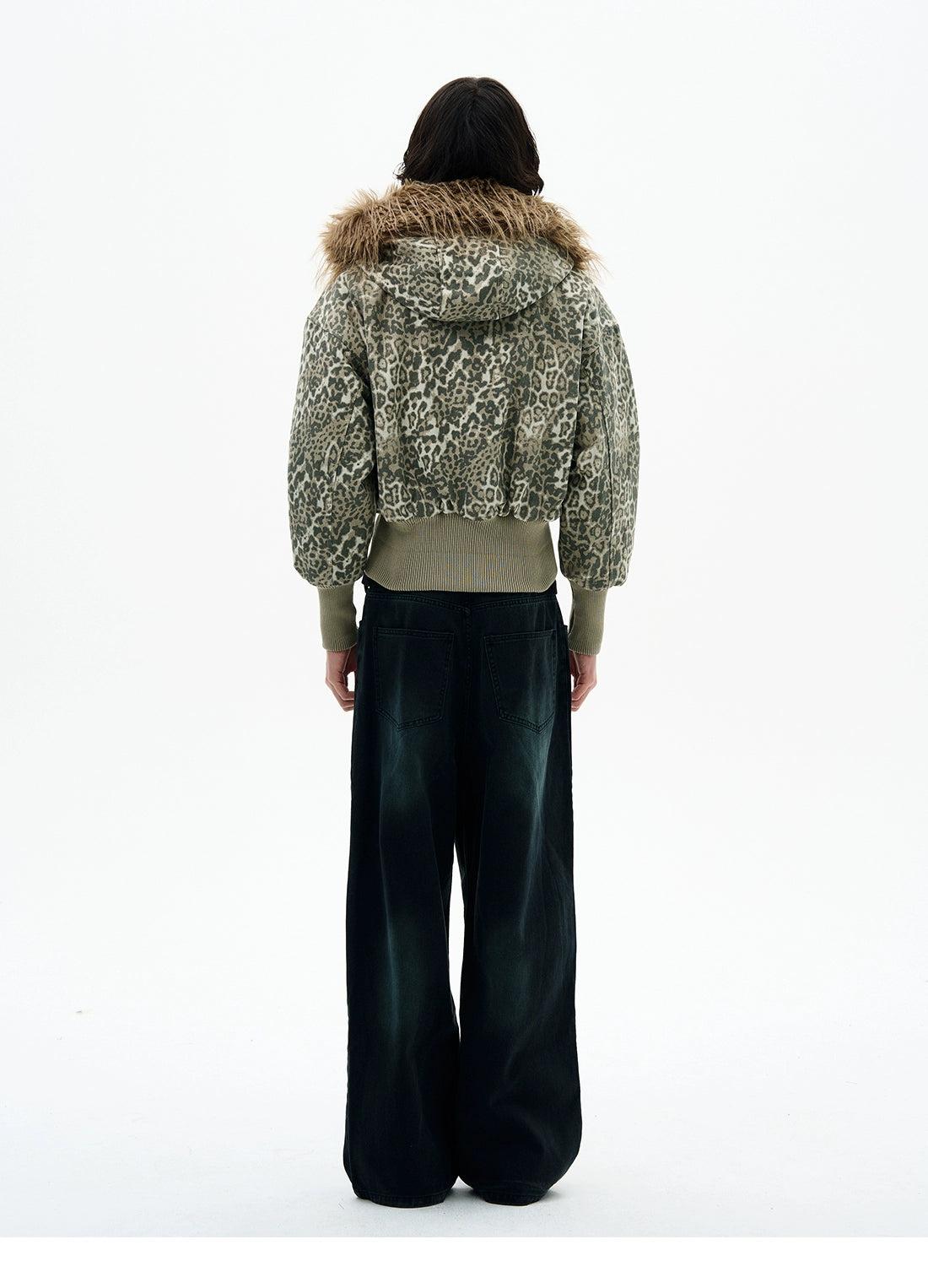 Leopard Print Ribbed Hem Cropped Jacket Korean Street Fashion Jacket By 77Flight Shop Online at OH Vault