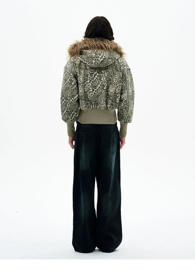 Leopard Print Ribbed Hem Cropped Jacket Korean Street Fashion Jacket By 77Flight Shop Online at OH Vault