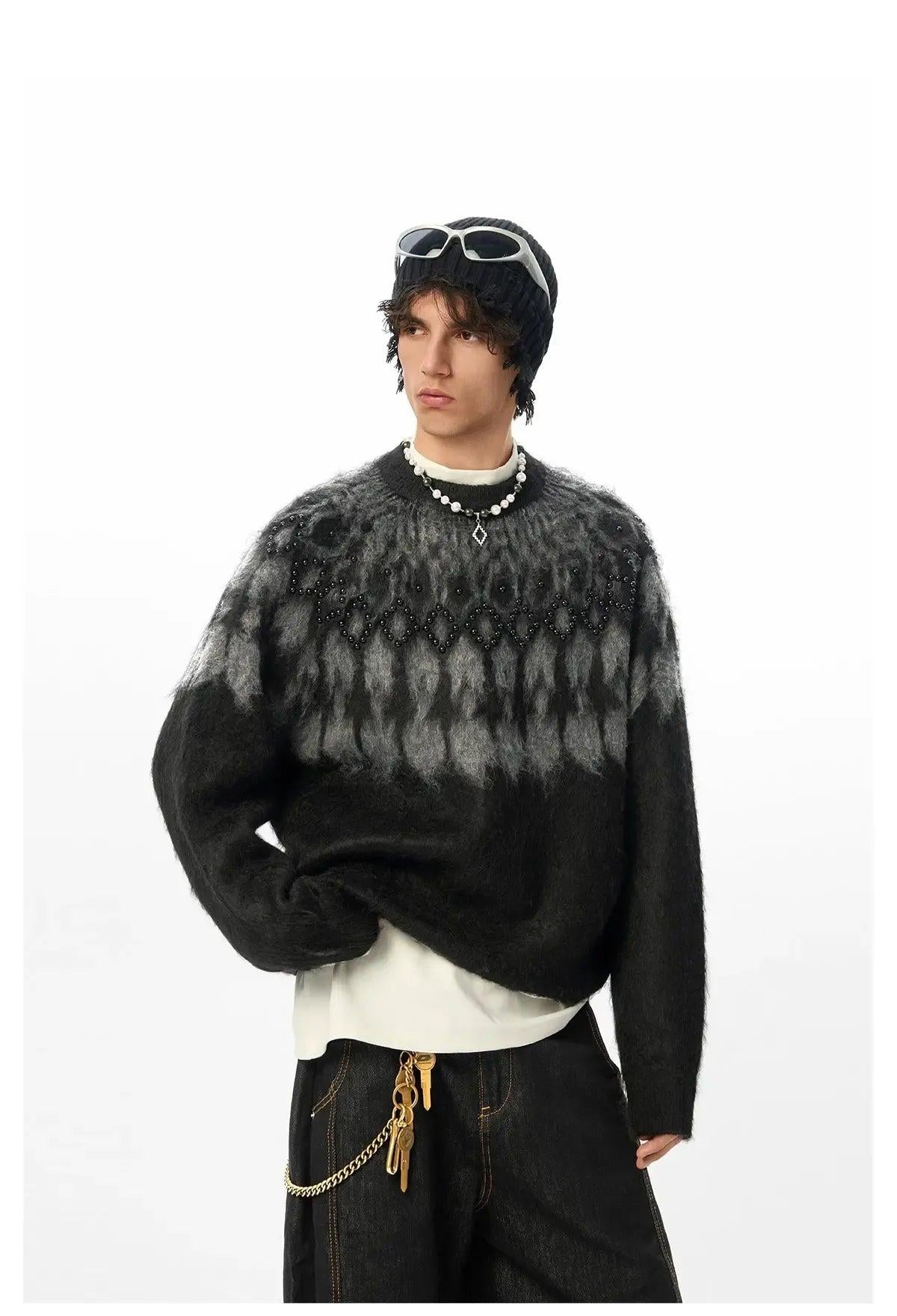 Beaded Pattern Knit Sweater Korean Street Fashion Sweater By JHYQ Shop Online at OH Vault