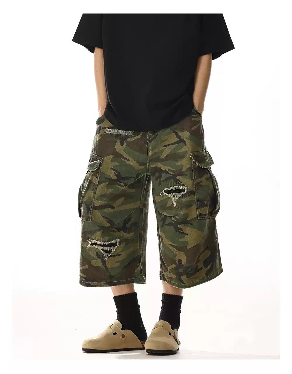 Distressed Spots Camouflage Cargo Shorts Korean Street Fashion Shorts By MEBXX Shop Online at OH Vault