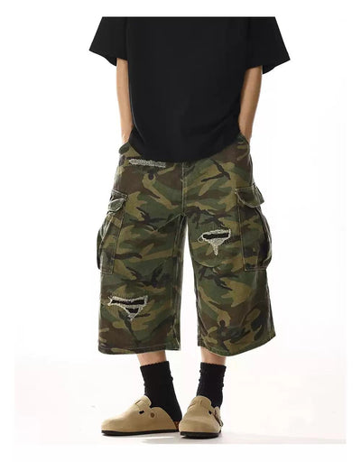 Distressed Spots Camouflage Cargo Shorts Korean Street Fashion Shorts By MEBXX Shop Online at OH Vault
